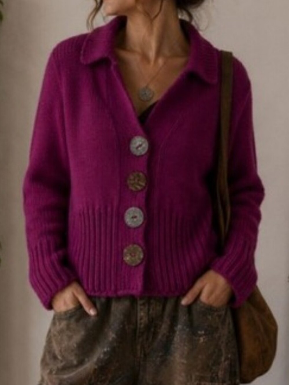 Pure Handknit 100% Cotton Cardigan Artsy Mixed Buttons Sweater NWOT M/L